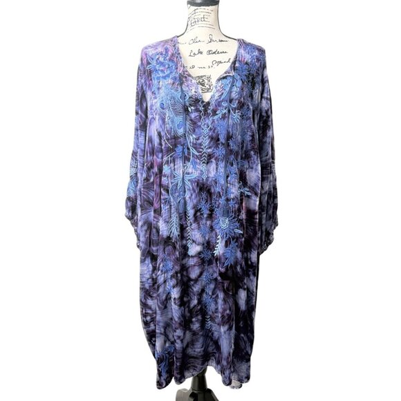 Johnny Was Azure Velvet Relaxed Dress Purple Embroidered Boho Womens Size 3X NEW - Picture 2 of 9